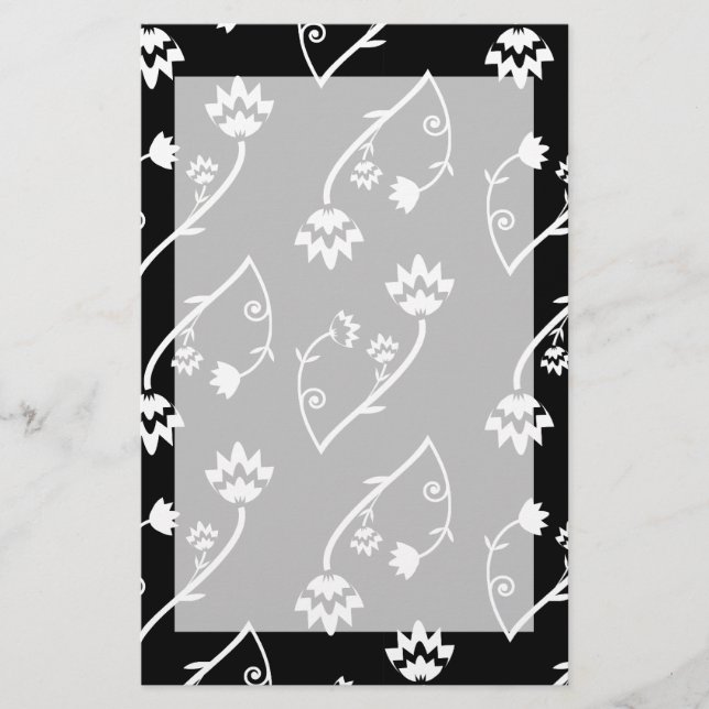 Retro black white flowers Stationery (Front)