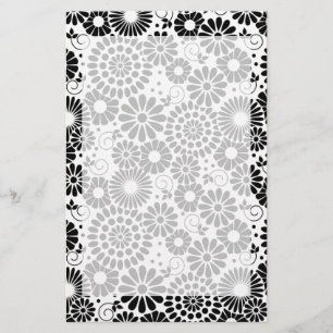 Retro black white flowers Stationery