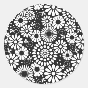 Retro black white flowers Sticker