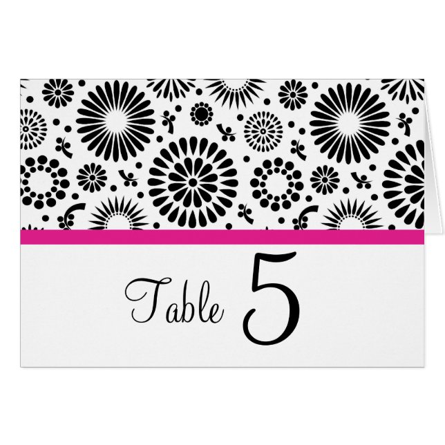 Retro black white flowers Table Number Card (Front Horizontal)
