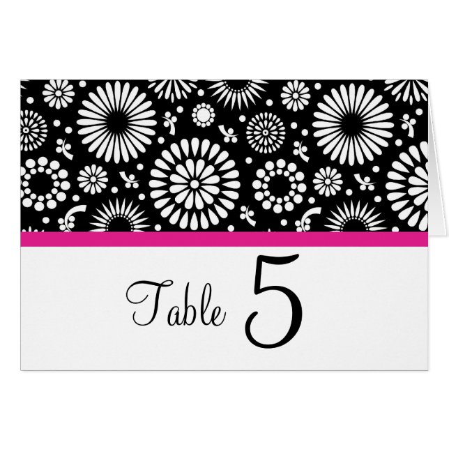 Retro black white flowers Table Number Card (Front Horizontal)