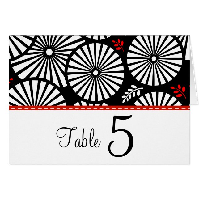 Retro black white flowers Table Number Card (Front Horizontal)
