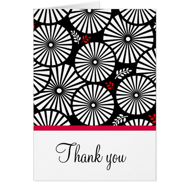 Retro black white flowers Thank You Card (Front)