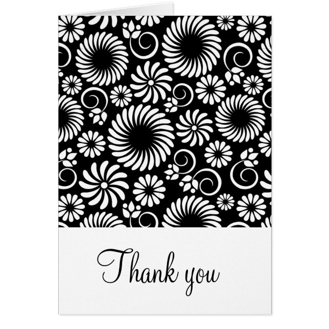 Retro black white flowers Thank You Card (Front)