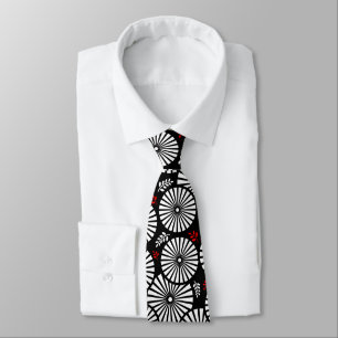 Retro black white flowers Tie