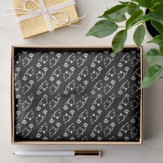 Retro black white flowers Tie Tissue Paper (Gift)