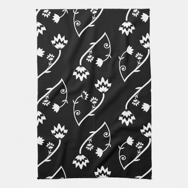 Retro black white flowers Towel (Vertical)