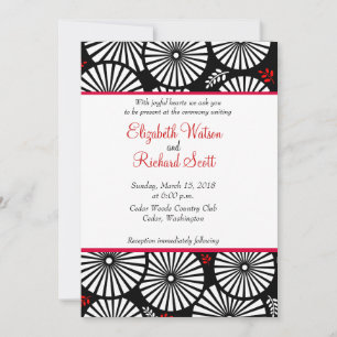 Retro black white flowers wedding invitation