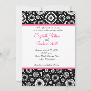 Retro black white flowers wedding invitation