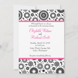 Retro black white flowers wedding invitation