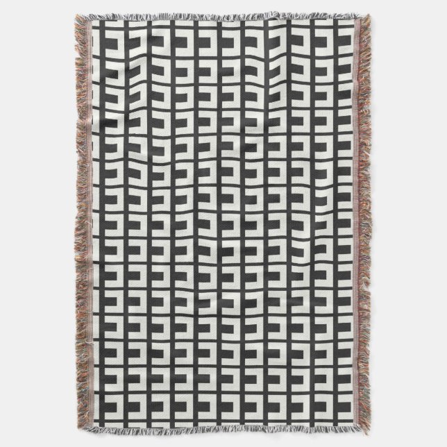 Retro Black White Geometric Mid Century Modern Throw Blanket (Front Vertical)