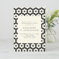 Retro Black White Geometric Tile Engagement Party
