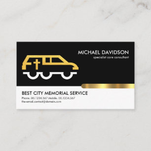 Retro Black White Gold Tab Memorial Service Business Card