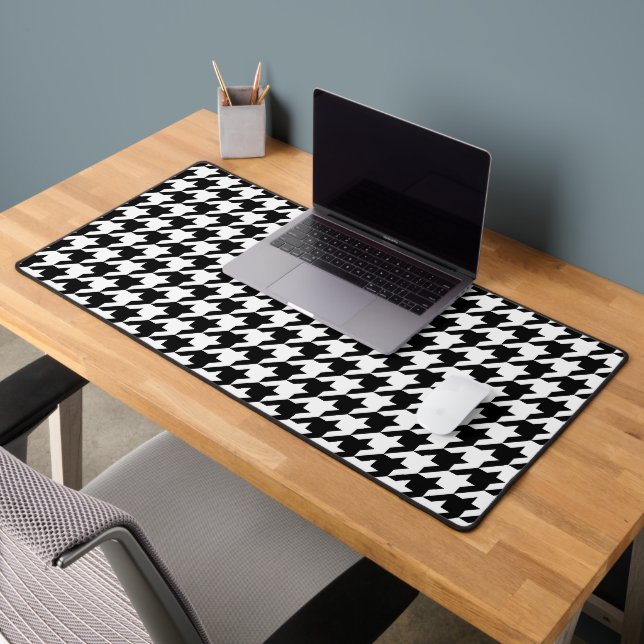 Retro Black White Hounds-tooth Weaving Pattern Desk Mat (Office 2)