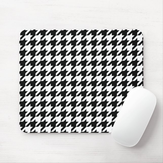 Retro Black White Hounds-tooth Weaving Pattern Mouse Mat (With Mouse)