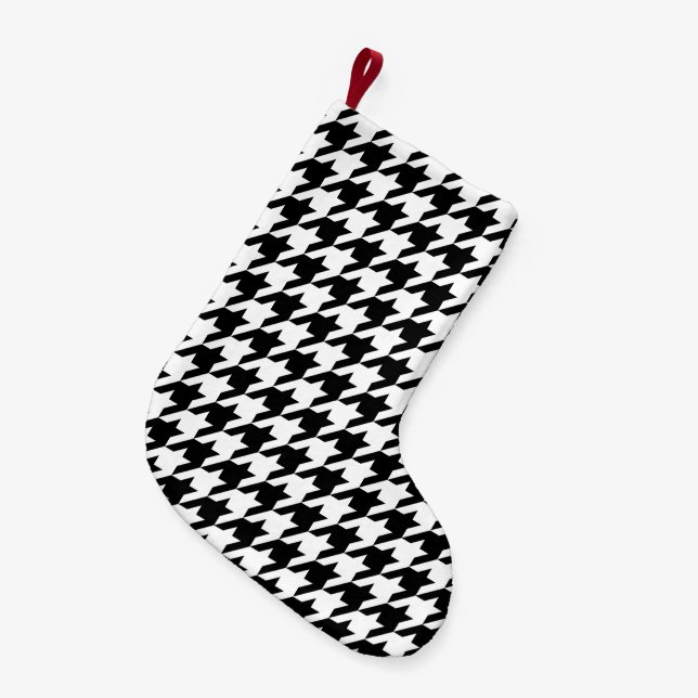 Retro Black White Hounds-tooth Weaving Pattern Small Christmas Stocking (Front (Hanging))
