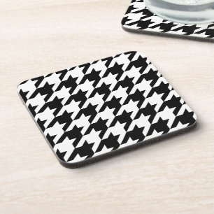 Retro Black White Houndstooth Weaving Pattern Beve Coaster