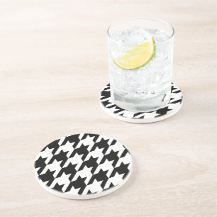 Retro Black White Houndstooth Weaving Pattern Coaster