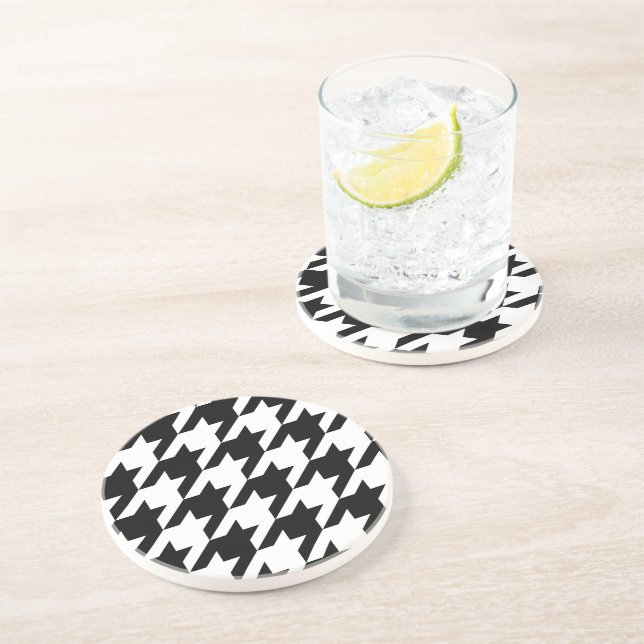 Retro Black White Houndstooth Weaving Pattern Coaster (Side)