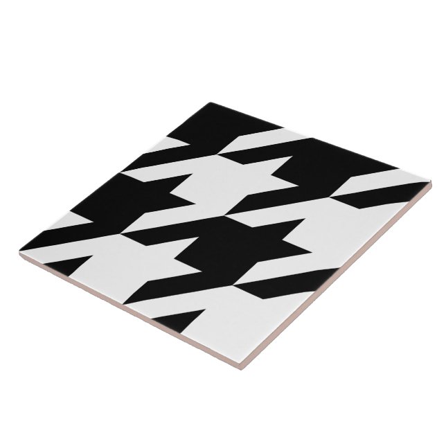 Retro Black White Houndstooth Weaving Pattern Tile (Side)