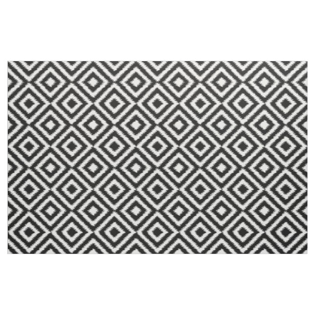 Retro Black White Ikat Diamond Squares Pattern Fabric (Fat Quarter)