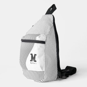 Retro black white lines Abstract minimal Monogram  Sling Bag