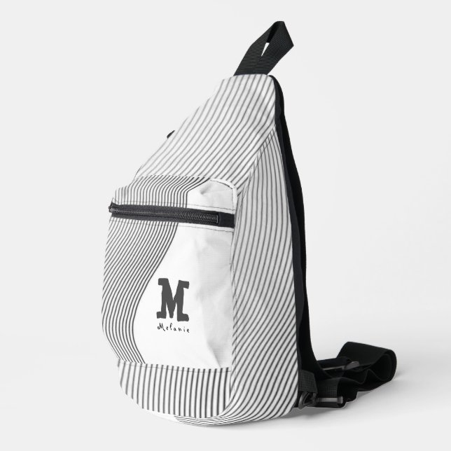 Retro black white lines Abstract minimal Monogram  Sling Bag (Right Corner)