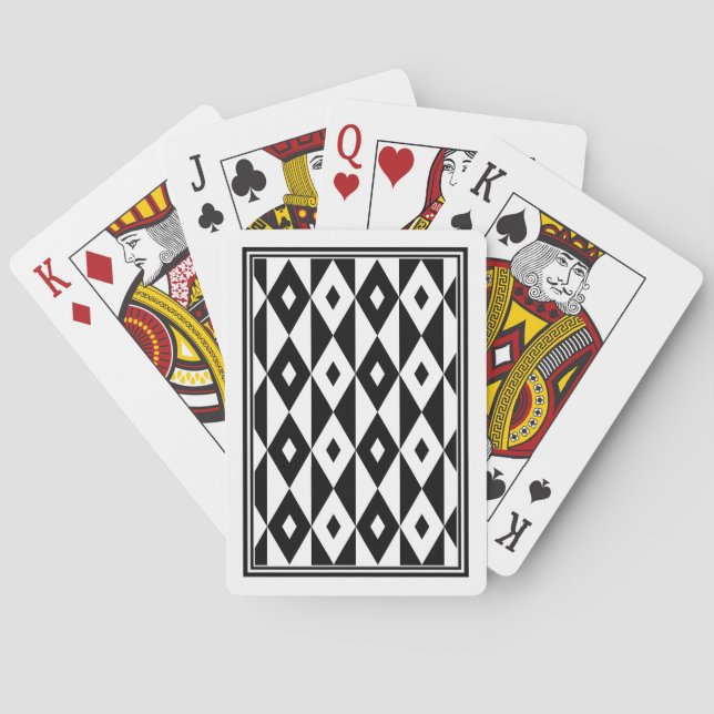 Retro Black White Lozenges Modern Pattern Playing Cards (Back)