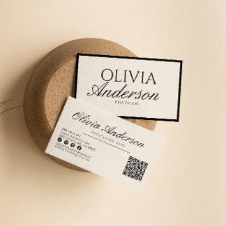 Retro Black White Luxury Vintage Old Money QR Code Business Card