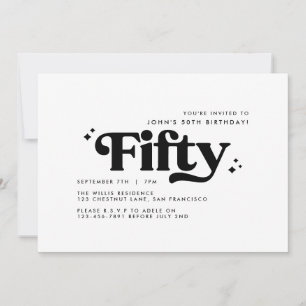 Retro black white modern minimal 50th birthday invitation