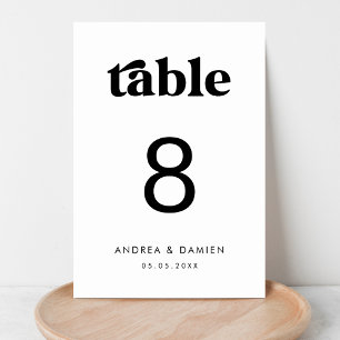 Retro   Black White Modern Simple Minimal Wedding Table Number