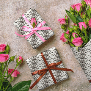 Retro Black & White Moiré Stripes, Trippy Abstract Wrapping Paper
