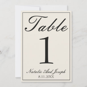 Retro Black White Old Money Wedding Table Number