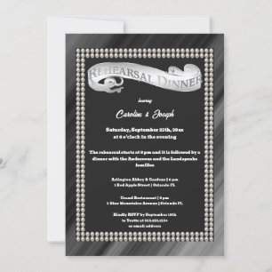 Retro Black & White Pearls Rehearsal Dinner Invitation