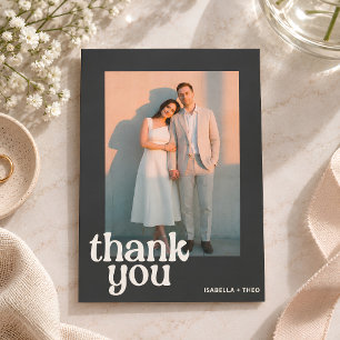 Retro Black White Photo Bold Groovy Modern Wedding Thank You Card