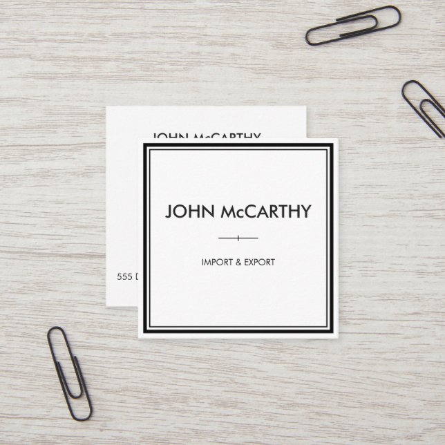 Retro Black White Professional Elegant Minimalist  Square Business Card (Front/Back In Situ)
