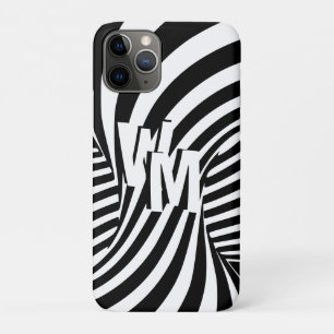 Retro Black White Spiral Monogrammed Initial iPhone 11 Pro Case