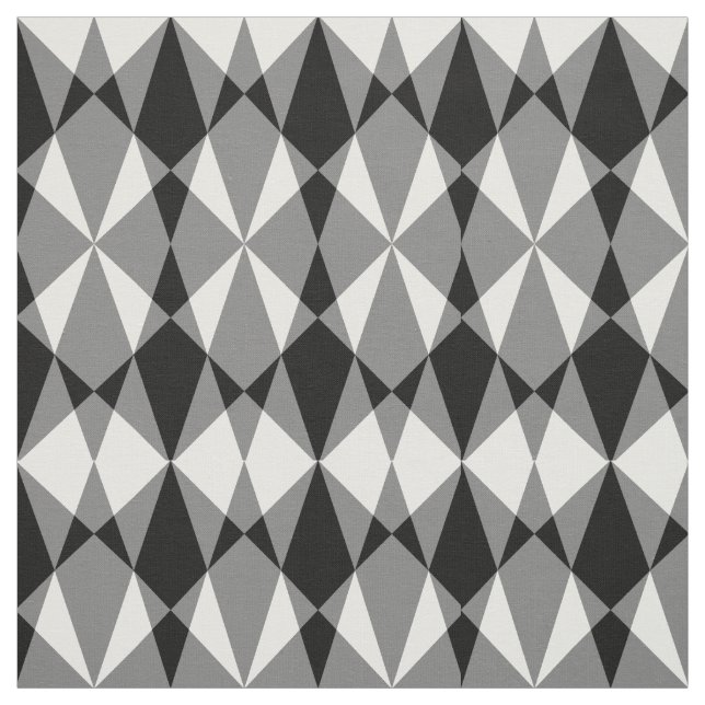 Retro Black White Triangle Diamond Squares Pattern Fabric (Swatch)