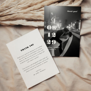 Retro Black & White Wedding Full Photo Thank You Card