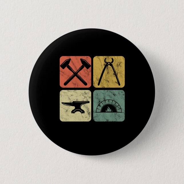 Retro Blacksmith Symbols Anvil Forge Farrier Gift 6 Cm Round Badge (Front)