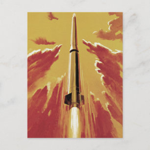 Retro Blast Off Rocket Postcard