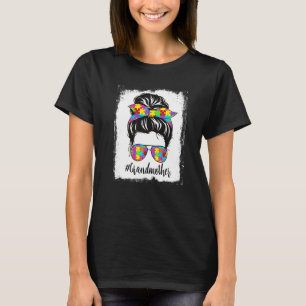 Retro Bleached Autism Grandmother Messy Bun Autism T-Shirt