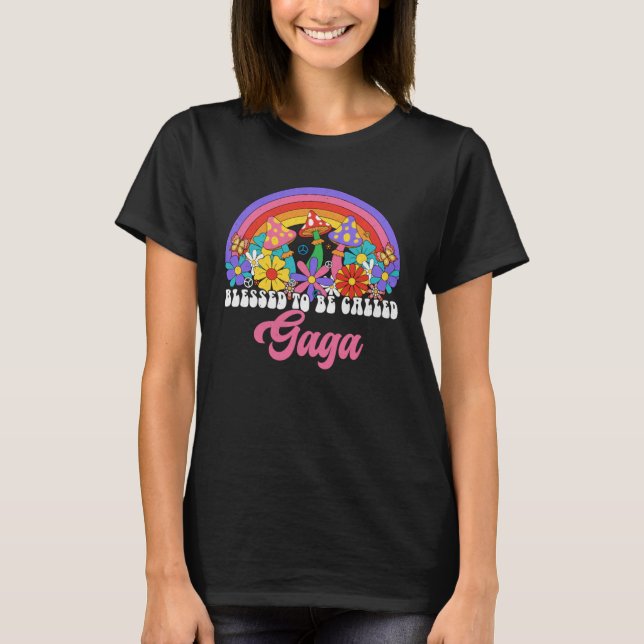 Retro Blessed To Be Called Gaga Rainbow Groovy Hip T-Shirt (Front)