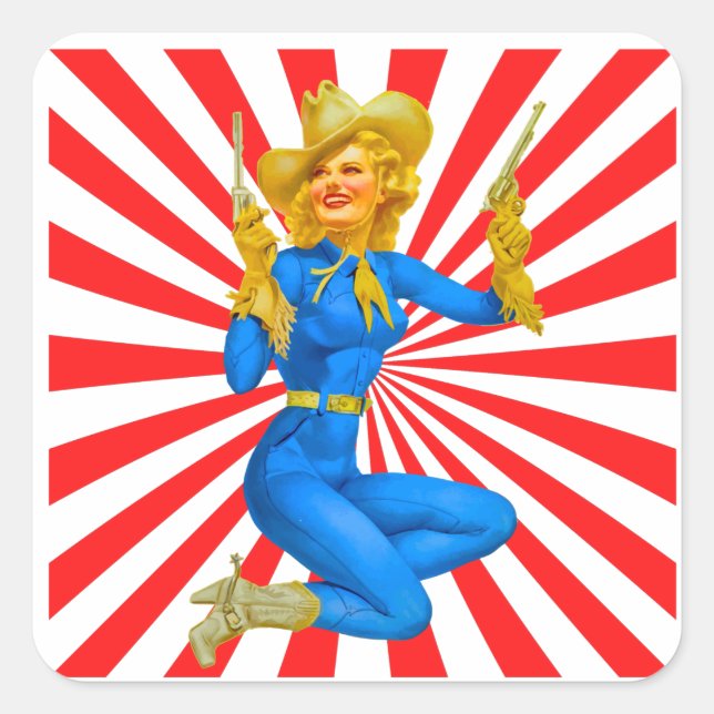 Retro Blonde Pin-up Girl in Western Boots  Square Sticker (Front)