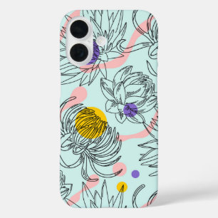 Retro Bloom Bold Botanical Line Art iPhone 16 Case