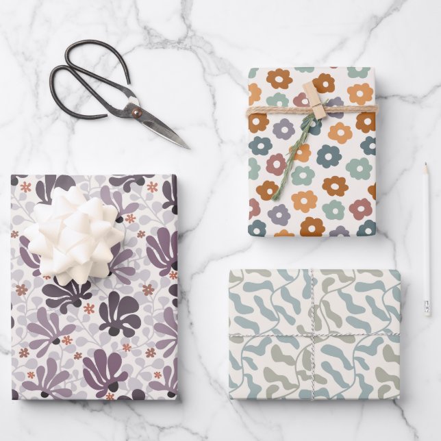 Retro Bloom Delight Wrapping Paper Sheet (Front)