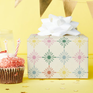 Retro Bloom Geometric Floral Print Patterned Wrapping Paper