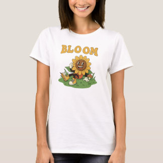 Retro Bloom Sunflower Character T-Shirt – Cute Nat
