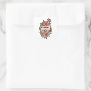 Retro blooming at my own pace pink flowers design square sticker
