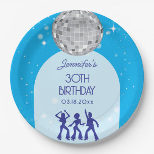 Retro Blue 70s 80s Disco Party Birthday Party Paper Plate